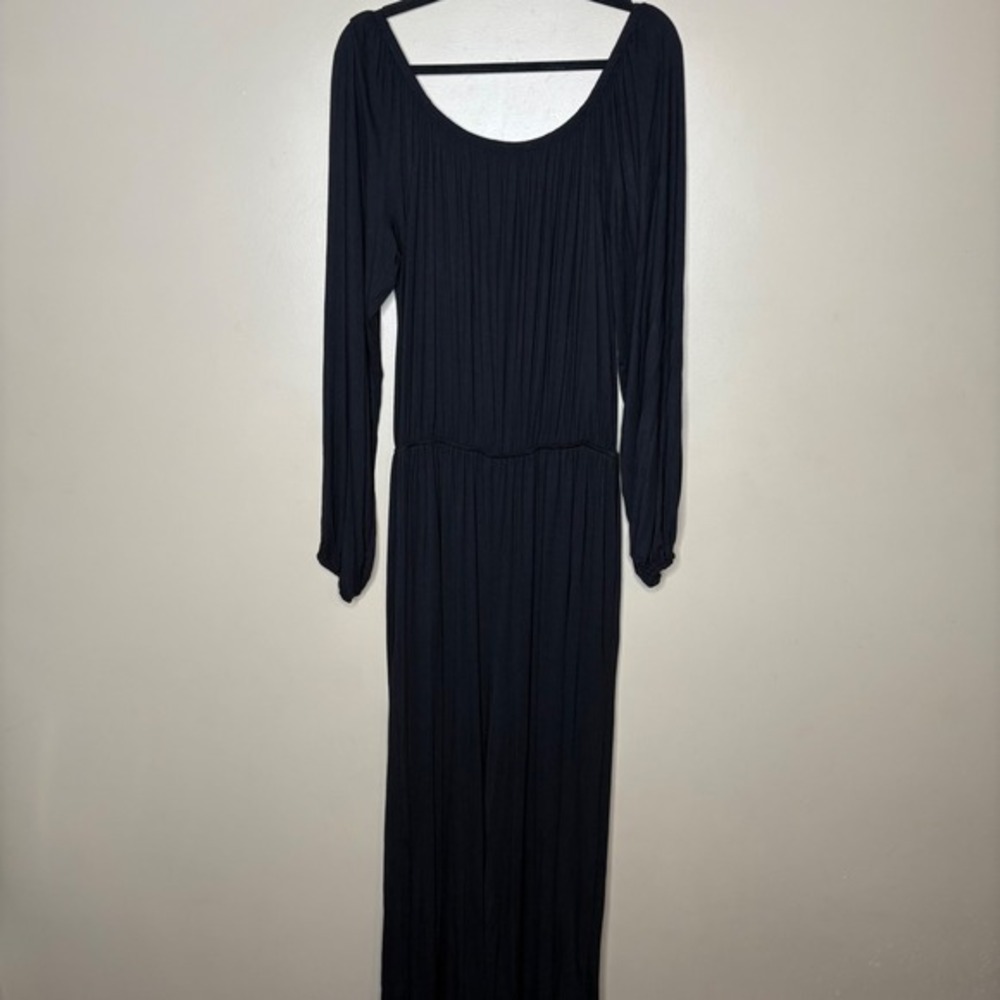 White Birch Women's Black Long Sleeve Wide Leg Jumpsuit Sz XL Minimalist Stretch